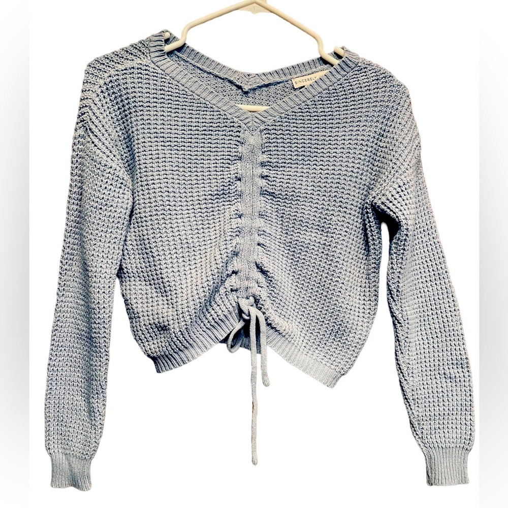 Sincerely Jules Baby Blue Cropped Adjustable knit Sweater Size XS